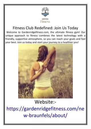 Fitness Club Redefined Join Us Today