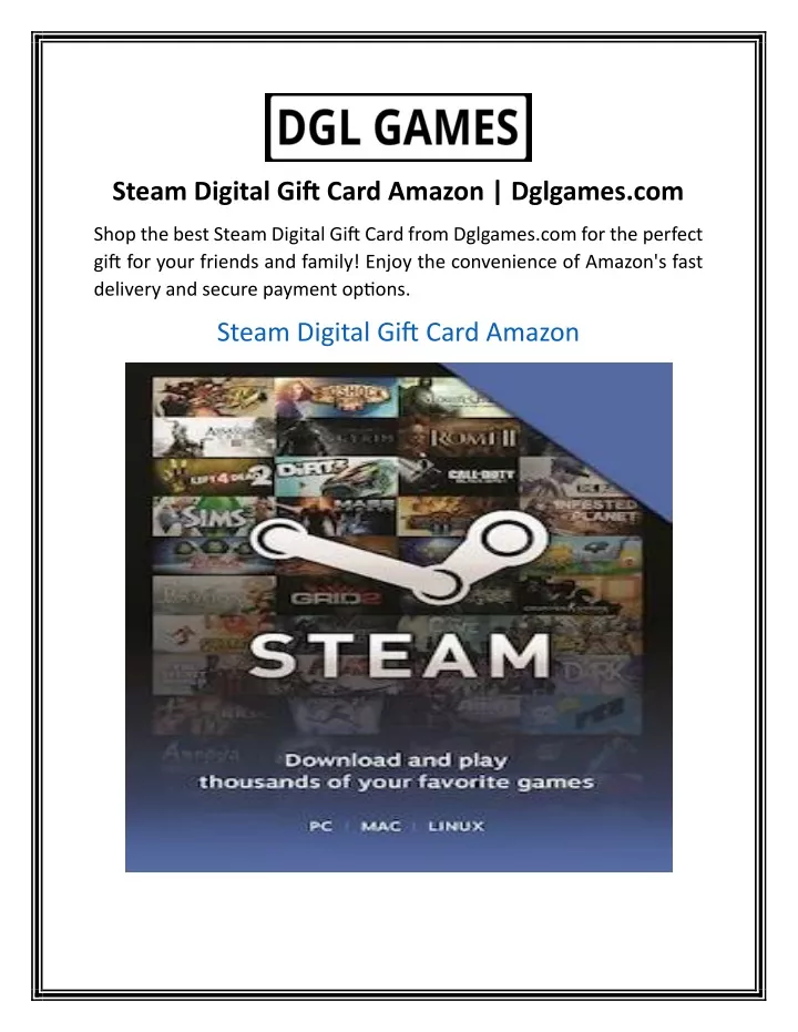steam digital gift card amazon dglgames com