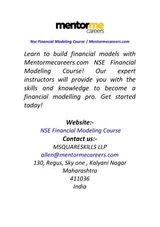 Nse Financial Modeling Course  Mentormecareers.com