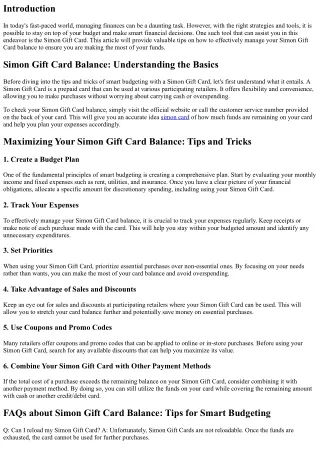 Simon Gift Card Balance: Tips for Smart Budgeting