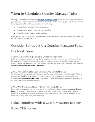 2023 - When to Schedule a Couples Massage Tulsa