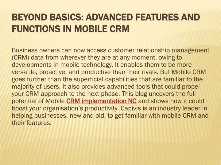 beyond basics advanced features and functions in mobile crm