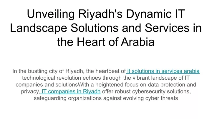 unveiling riyadh s dynamic it landscape solutions