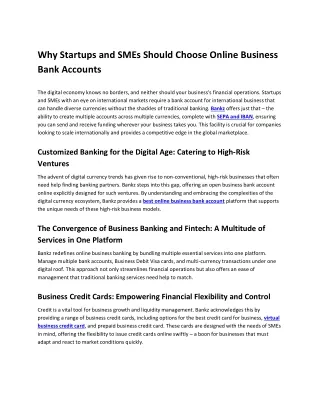 Why Startups and SMEs Should Choose Online Business Bank Accounts