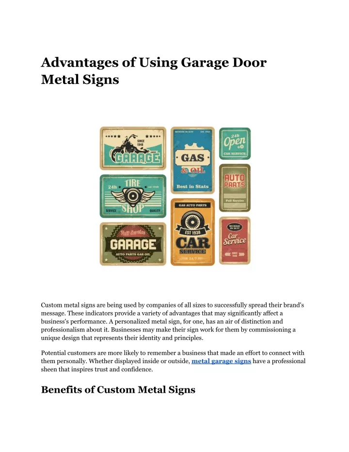 advantages of using garage door metal signs