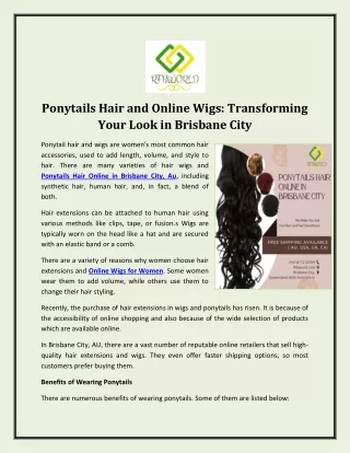 Ponytails Hair and Online Wigs-Transforming Your Look in Brisbane City