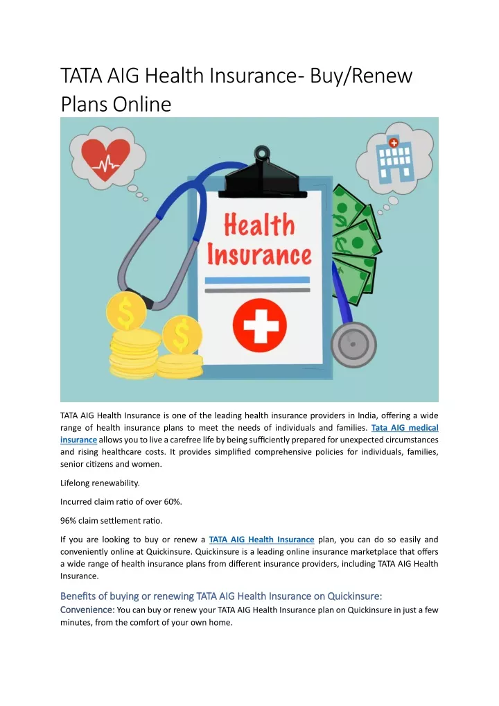 tata aig health insurance buy renew plans online