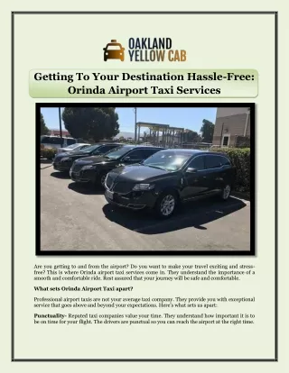 Getting To Your Destination Hassle-Free Orinda Airport Taxi Services