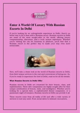 Luxury With Russian Escorts In Delhi