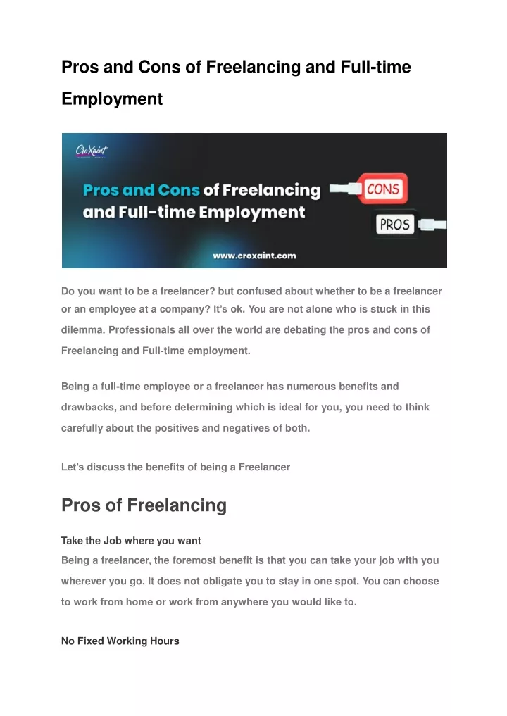 pros and cons of freelancing and full time