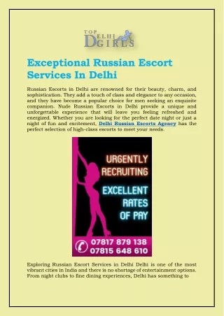 Exceptional Russian Escort Services In Delhi