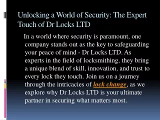 unlocking a world of security the expert touch of dr locks ltd