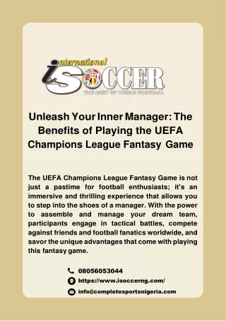 Unleash Your Inner Manager: The Benefits of Playing the UEFA Champions League Fa