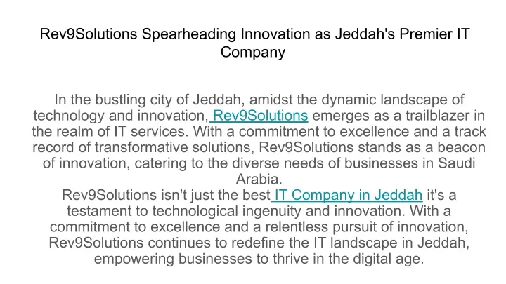 rev9solutions spearheading innovation as jeddah