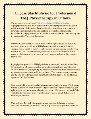 Choose Stayfitphysio for Professional TMJ Physiotherapy in Ottawa