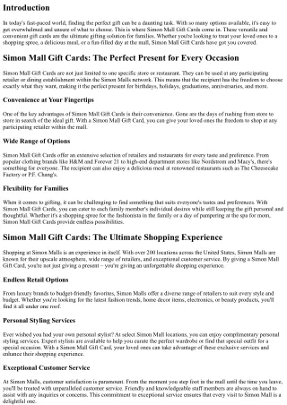 Simon Mall Gift Cards: The Ultimate Gifting Solution for Families