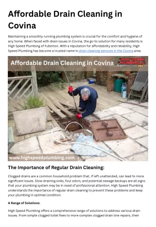 Affordable Drain Cleaning in Covina