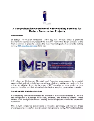 A Comprehensive Overview of MEP Modeling Services for Modern Construction Projects