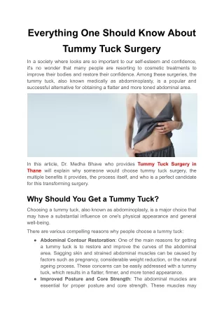 Everything One Should Know About Tummy Tuck Surgery