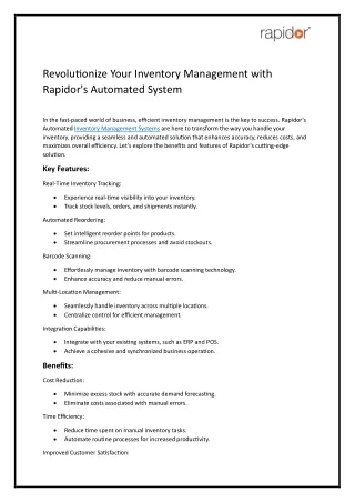 Revolutionize Your Inventory Management with Rapidor's Automated System