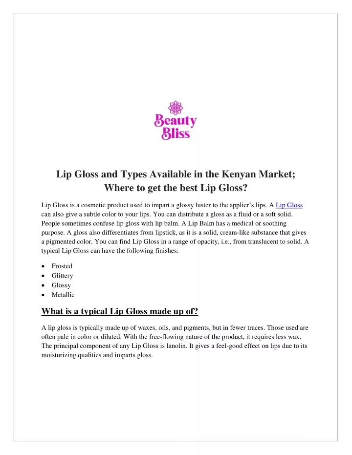 lip gloss and types available in the kenyan