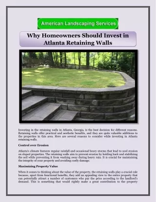 Why Homeowners Should Invest in Atlanta Retaining Walls