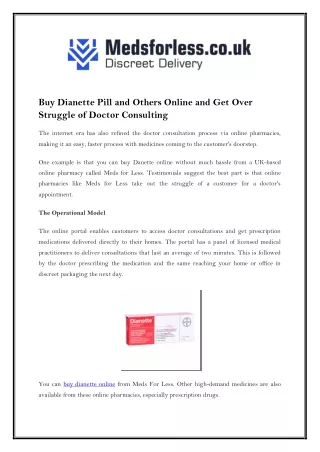 Buy Dianette Pill and Others Online and Get Over Struggle of Doctor Consulting