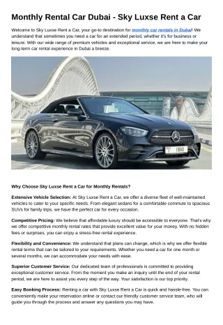 Monthly Rental Car Dubai - Sky Luxse Rent a Car