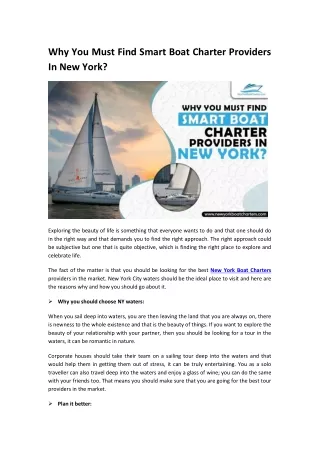 Why You Must Find Smart Boat Charter Providers In New York