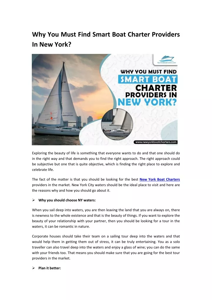 why you must find smart boat charter providers