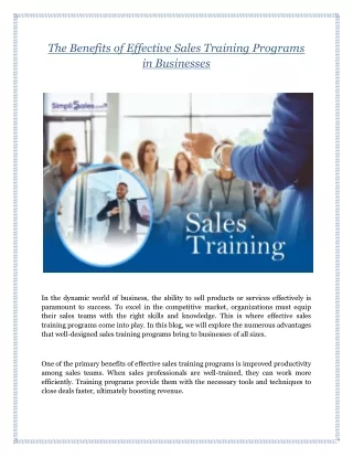 The Benefits of Effective Sales Training Programs in Businesses