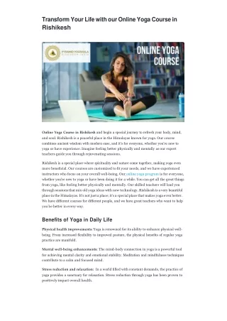 transform your life with our online yoga course