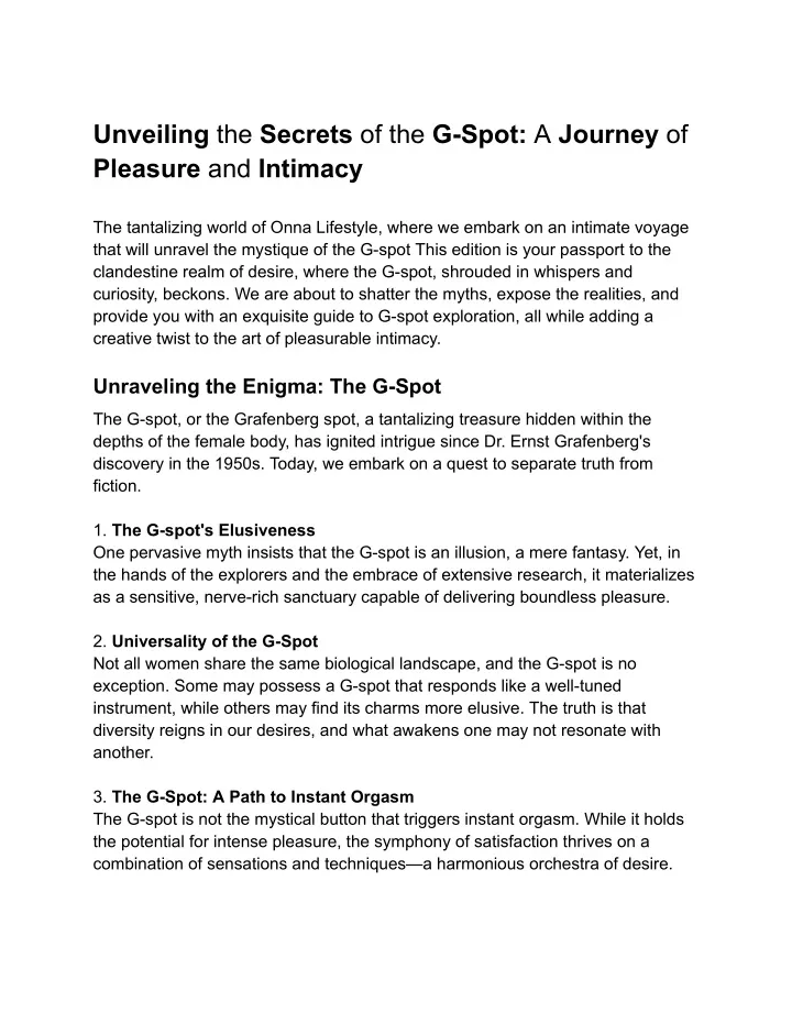 unveiling the secrets of the g spot a journey