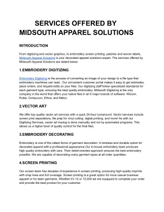 SERVICES OFFERED BY MIDSOUTH APPAREL SOLUTIONS
