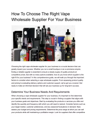 How to Choose the Right vape wholesale supplier for Your Business