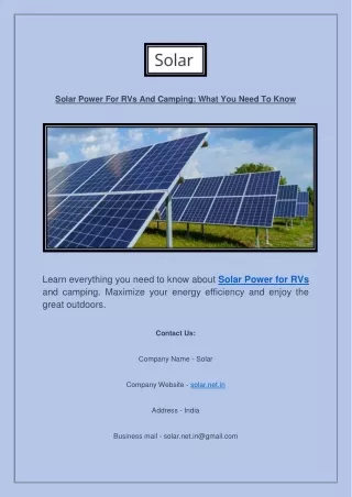 Solar Power For RVs And Camping