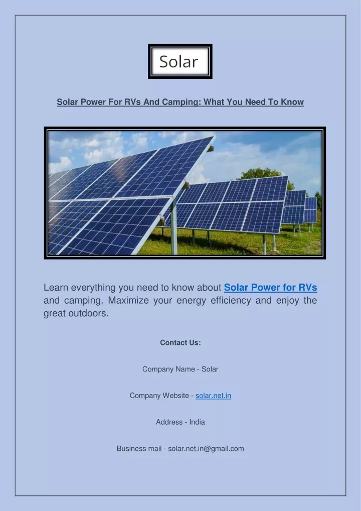 solar power for rvs and camping what you need