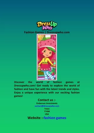 Fashion Games  Dressupwho com