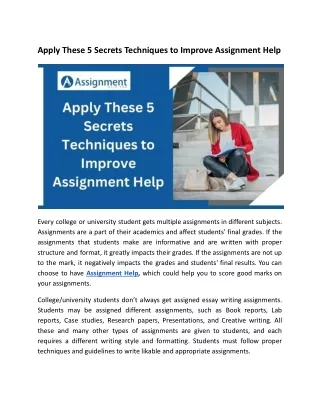 Apply These 5 Secrets Techniques to Improve Assignment Help