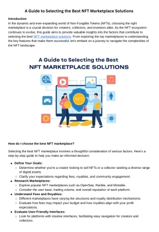 A Guide to Selecting the Best NFT Marketplace Solutions