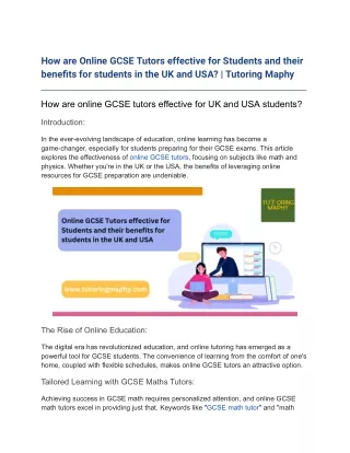 How are Online GCSE Tutors effective for Students and their benefits for students in the UK and USA_ _ Tutoring Maphy