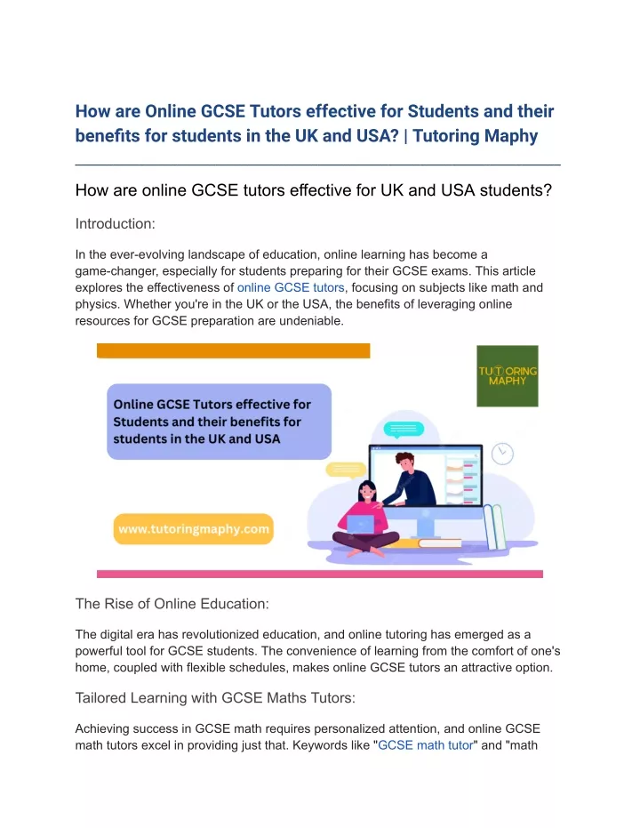 how are online gcse tutors effective for students