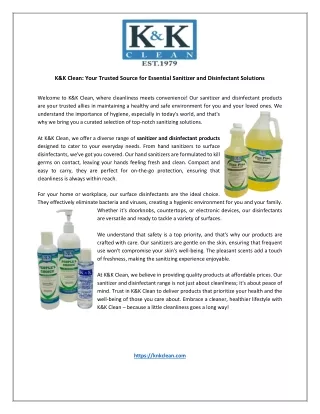 K&K Clean: Your Trusted Source for Essential Sanitizer and Disinfectant Solution