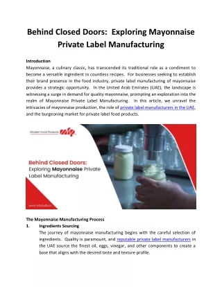 Behind Closed Doors:  Exploring Mayonnaise Private Label Manufacturing