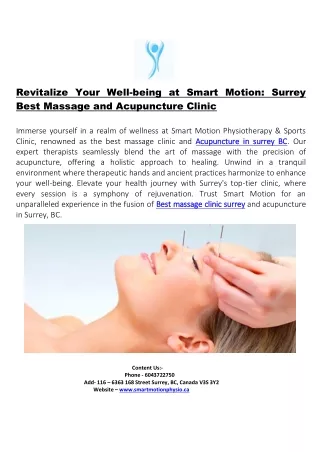 Revitalize Your Well-being at the Best Massage Clinic in Surrey