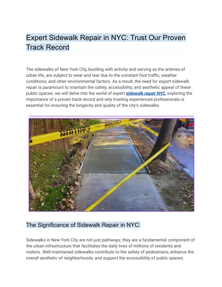 expert sidewalk repair in nyc trust our proven