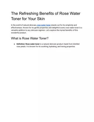 The Refreshing Benefits of Rose Water Toner for Your Skin