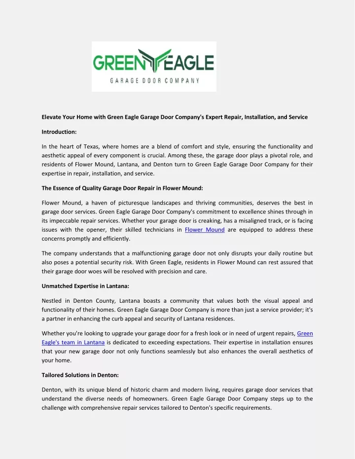elevate your home with green eagle garage door