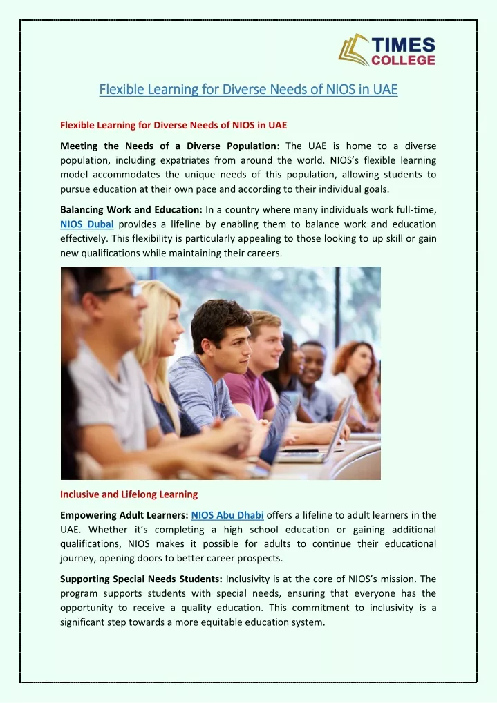 flexible learning for diverse needs of nios
