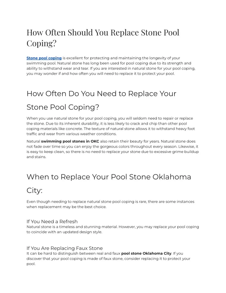 how often should you replace stone pool coping